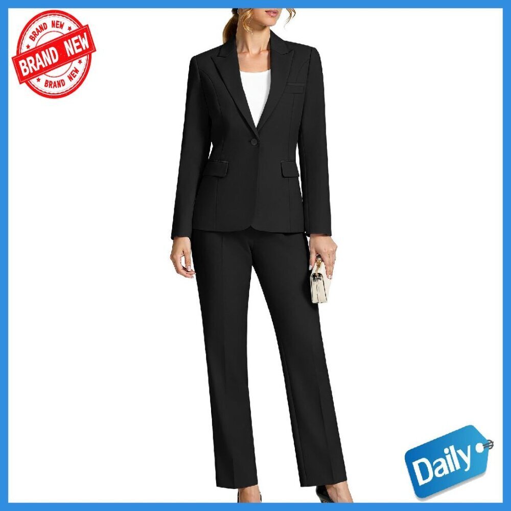 Slim Fit 2-Piece Business Suit Set with Peaked Lapel Blazer & Pants